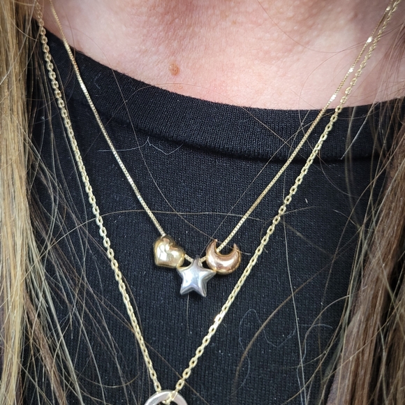 Tri-Tone Charm Necklace with Heart, Moon, and Star - Picture 5 of 5